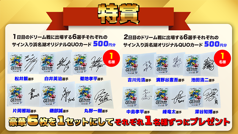 ドリーム戦出場選⼿6名サイン入りオリジナルQUOカード豪華6枚セット